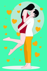 Love theme with happy couple encircling their lovers with arms. Vector illustration