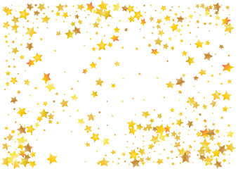 Festive glitter gold star confetti background. Abstract frame confetti texture for holiday, postcard, poster, website, carnivals, birthday and children's parties. Cover confetti mock-up. Wedding card