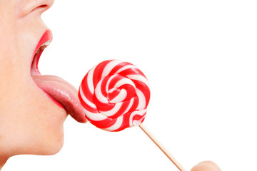 Woman Licking a Lollipop, Close Up