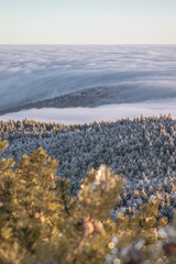 cloud inversion on mountains during winter