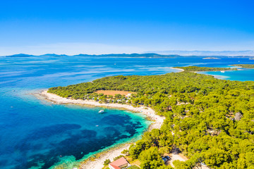 Island of Dugi Otok in Croatia, Adriatic sea in summer, panoramic view of beaches and pine forest on the coast