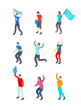 People Fans Football 3d Icon Set Isometric View. Vector