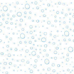 Fototapeta na wymiar Vector Seamless Pattern, Hand Drawn Blue Bubbles, Underwater Doodle Illustration.