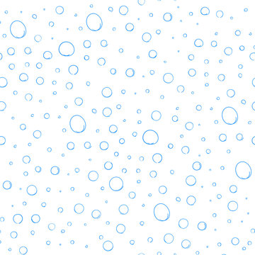 Vector Seamless Pattern, Hand Drawn Blue Bubbles, Underwater Doodle Illustration.