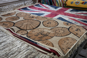 Pile of carpets in a home decoration shop