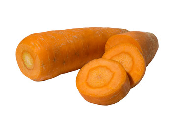 Composition two carrots, sliced, chopped, clean, peeled.