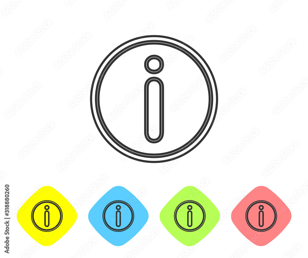 Poster grey line information icon isolated on white background. set icons in color rhombus buttons. vector 