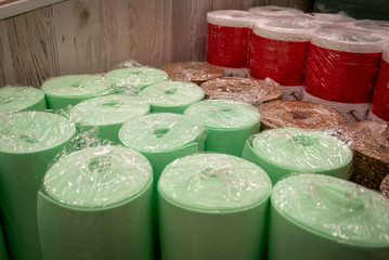 Rolls of foam underlayment for the Laminate Flooring in a shop
