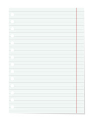 Realistic vector lined notebook sheet