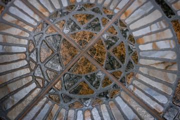 Wall of floor decorated with the mosaic panels
