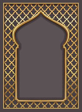 Cover postcard golden oriental vintage arch frame