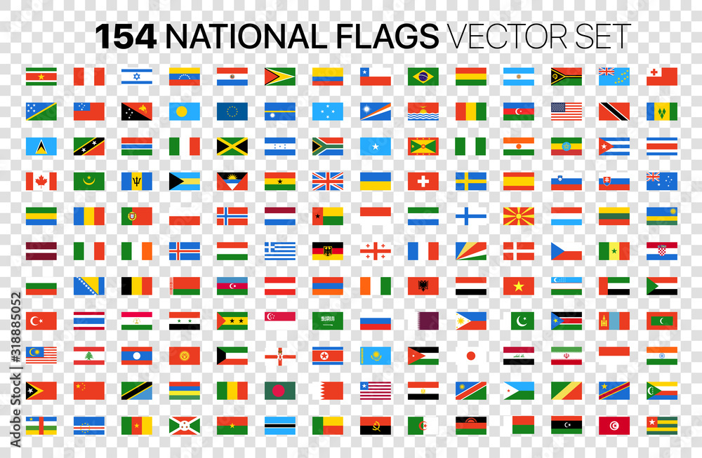 Aufkleber 154 national flags vector set isolated on transparent background