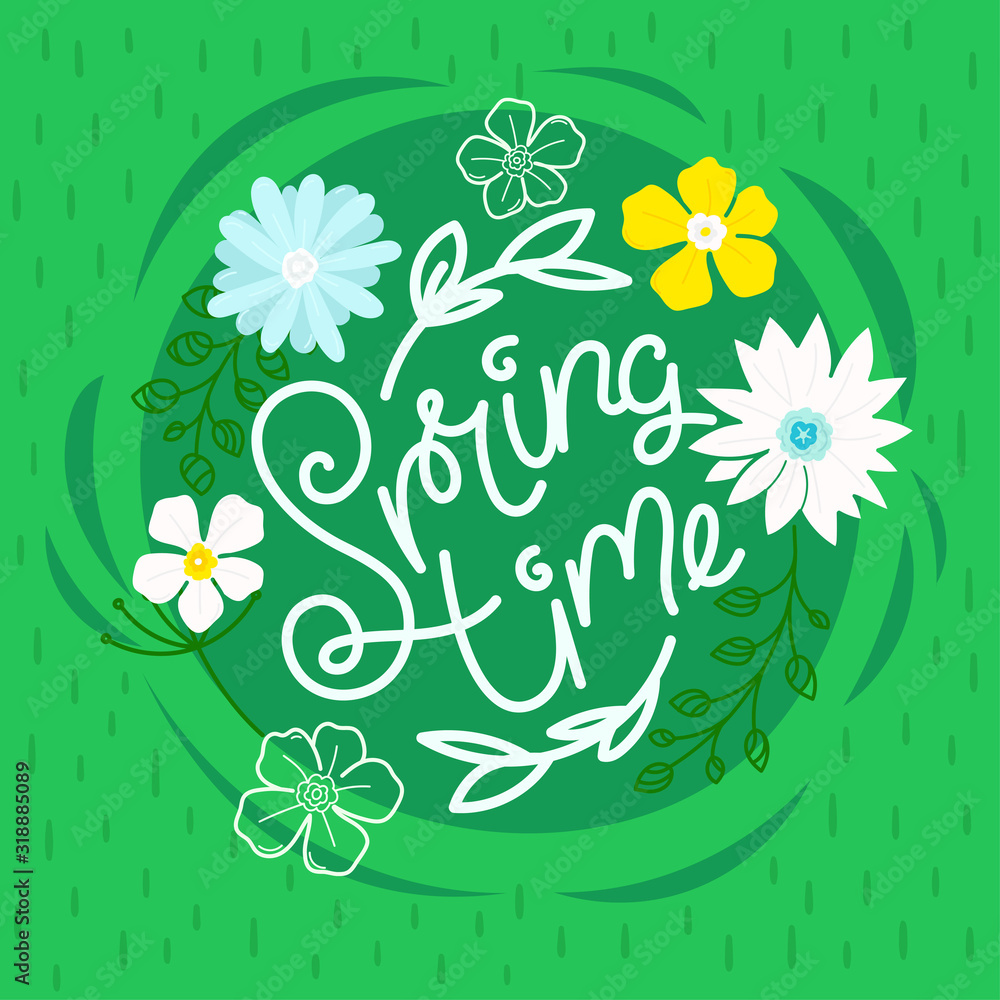 Poster spring time vector concept with calligraphic inscription