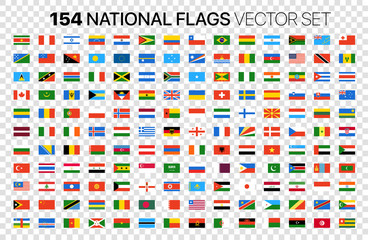154 national flags vector set isolated on transparent background