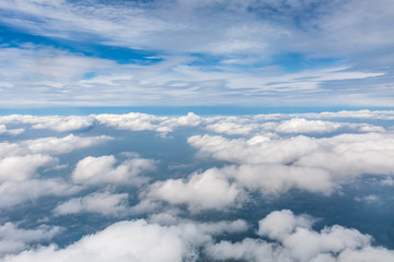 High blue sky and various shapes of white clouds
