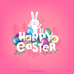 Happy Easter vector cover. Greeting card with comic style inscription