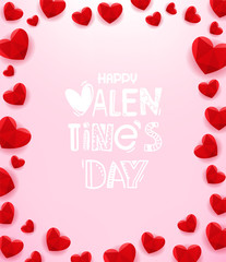 Frame of hearts with label. Vector template for a greeting card