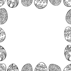 Black and white hand-drawn illustration. Easter eggs in a doodle style frame.