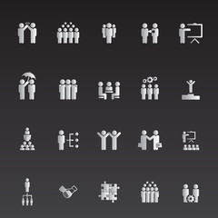 Simple Set of Team Work Related Vector Icons. Contains such Icons as Collaboration, Research, Meeting and more.