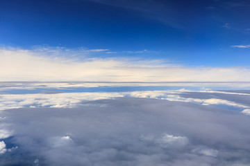 High blue sky and various shapes of white clouds