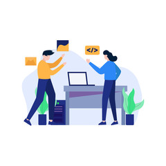 The developer resets, designs, discusses and makes Android applications vector illustration