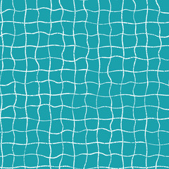 White and ocean blue doodle grid, check, square, rectangle background. Seamless linear geometric vector pattern with grunge texture. Great for marine, summer, sport products, stationery, graphic use
