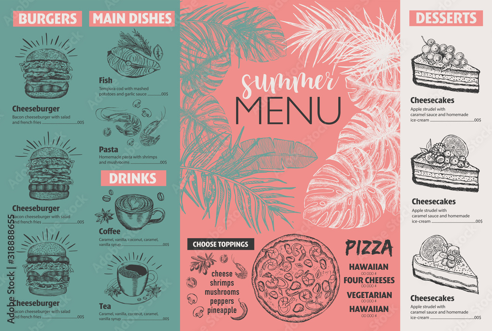 Canvas Prints restaurant food menu design. summer menu. vector food flyer.