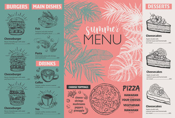 Naklejka premium Wygląd menu restauracji. Letnie menu. Ulotka żywności wektor.