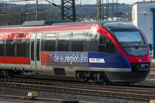 aachen, North Rhine-Westphalia/germany - 18 01 2020: an euregiobahn passenger train at aachen central station in germany