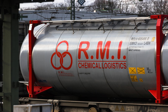 aachen, North Rhine-Westphalia/germany - 18 01 2020: an rmi chemical logistics cargo train wagon in aachen germany