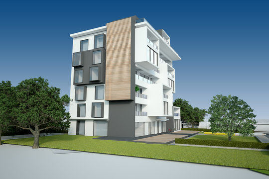 Modern appartment building with garden