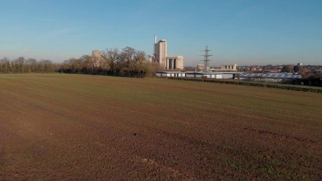 Rugby Cement Works Low Aerial View Sunny Winter Day