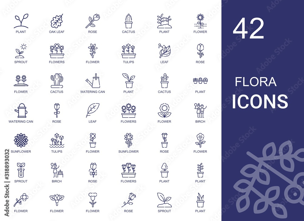 Poster flora icons set