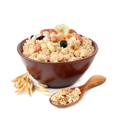 Oatmeal porridge isolated on white backgrounds.