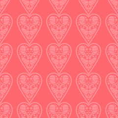 Ethnic boho ornament. Seamless pattern with decorative hearts. Valentine's day. Illustration for web design or print.