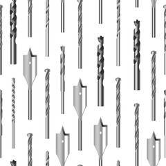 Realistic 3d Detailed Metallic Drill Bits Seamless Pattern Background. Vector