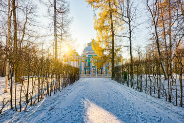 Hermitage Pavilion in Tsarskoye Selo (Pushkin) suburb of Saint Petersburg. Russia.