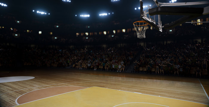 Professional Basketball Stadium Made In 3d With Animated Crowd.