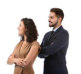 Portrait of young business people on white background