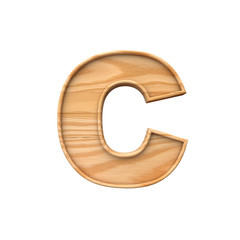 Wooden capital letter C. 3D Rendering