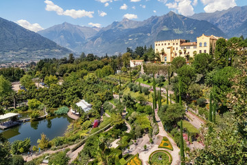 The castle and the gardens of Castello Trauttmansdorff in Merano in South Tyrol, Italy - obrazy, fototapety, plakaty