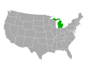 Fototapeta na wymiar Karte von Michigan in USA