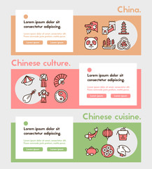 Obraz premium Chinese color linear vector icons set. Traditional culture of China