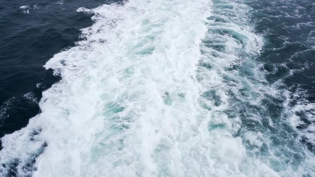 View from back of cruise ship in atlantic ocean.