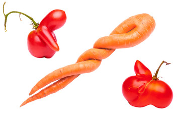 Unusual shaped vegetables isolated on a white background.