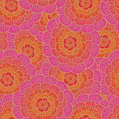 Vector Overlapping Flowers in Pink and Orange. Background for textiles, cards, manufacturing, wallpapers, print, gift wrap and scrapbooking.
