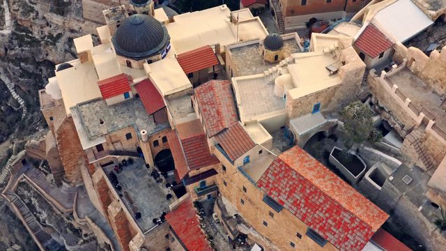 Mara Saba monastery in the southern mountains of Israel, 4k aerial drone view