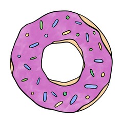 Purple donut illustration, isolated donut