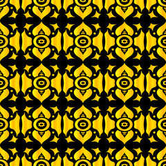 Black and gold ornamental seamless pattern. Vintage elements. Art deco damask design. Retro design for beauty spa salon, wrapping paper, ornaments, gift packaging, backdrop.