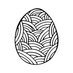 Doodle Easter egg. Black and white illustration for coloring by children. Sketch eggs for cards, logos, holidays.